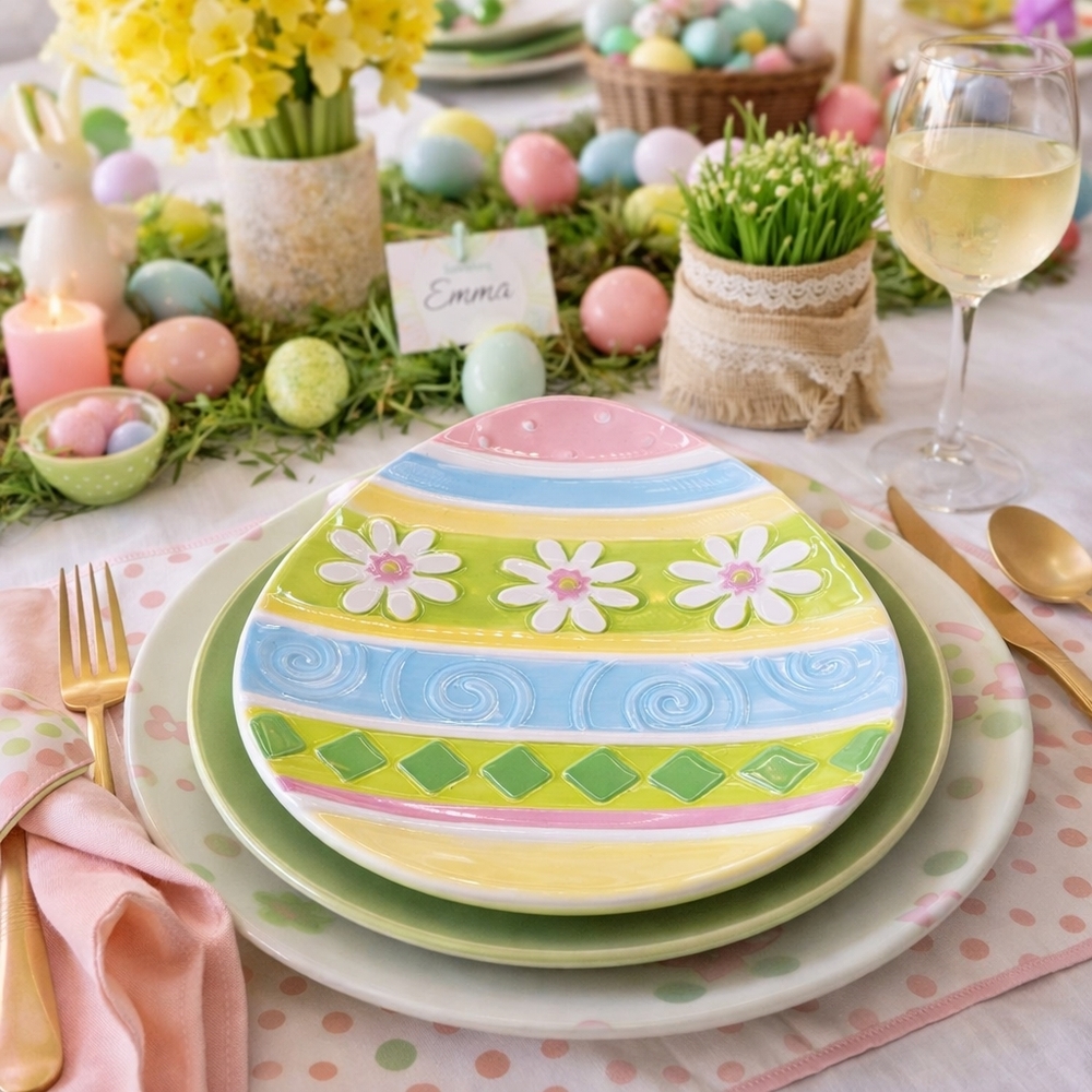Colorful Ceramic Easter Egg with Daisy Sandwich / Candy Plate by PIER 1 IMPORTS
